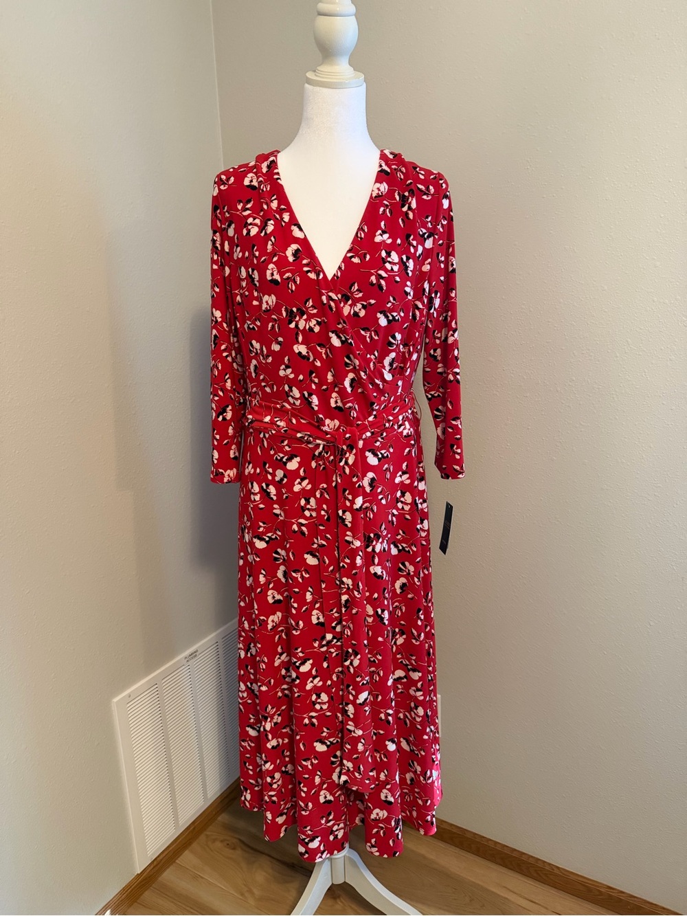 Lauren Ralph Lauren Red Floral Midi Wrap Dress